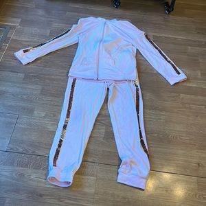 Girls pink - gold sequin fuzzy pajama/tracksuit